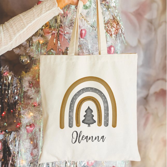 Elegant Gold Rainbow Christmas Snowflakes Tote Bag (Creator Uploaded)