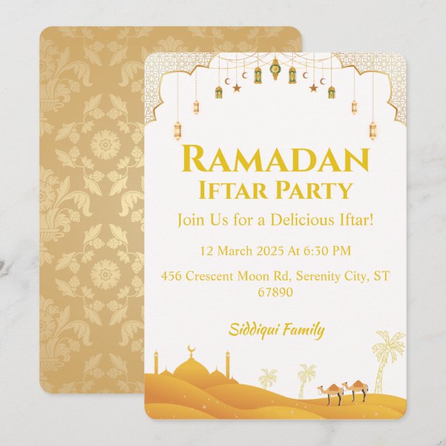 Elegant Gold Ramadan Iftar Party  Invitation (Front/Back)