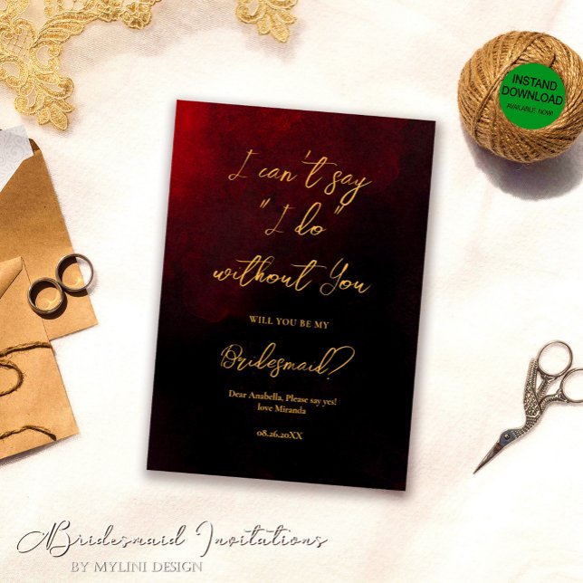 Elegant Gold Red and Black Bridesmaid Invitation (Creator Uploaded)