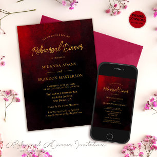 Elegant Gold Red and Black Rehearsal Dinner Invitation