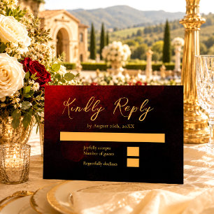 Elegant Gold Red and Black Wedding RSVP Card