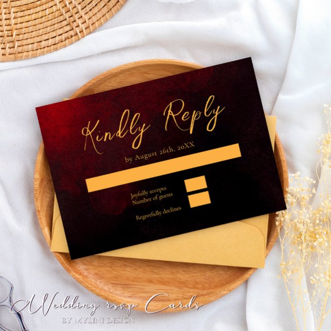Elegant Gold Red and Black Wedding RSVP Card (Creator Uploaded)