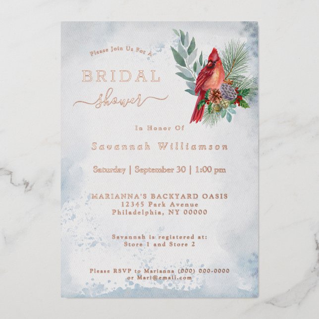 Elegant Gold Red Cardinal Christmas Bridal Shower (Front)