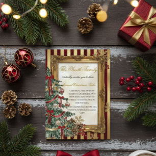 Elegant Gold & Red Christmas Party Invitation