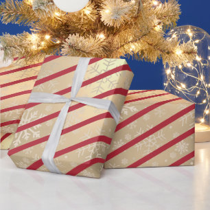 Elegant Gold Red Christmas Snowflake Pattern Wrapping Paper