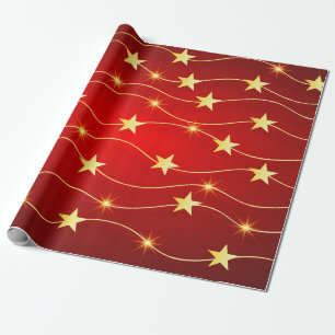 Elegant Gold & Red Christmas Star Pattern Wrapping Paper
