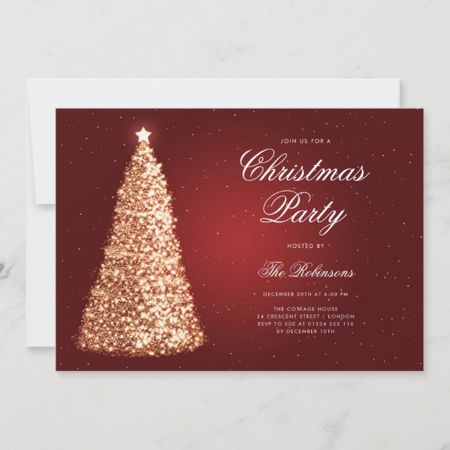 Elegant Gold Red Christmas Tree Program Menu Invitation (Front)