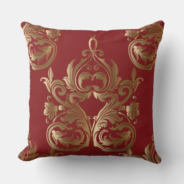 Elegant Gold Red Decorative Pillow (Front)