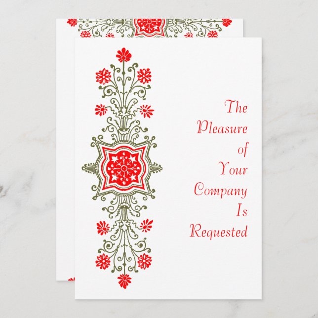 Elegant Gold & Red Floral Art Custom Invitations (Front/Back)