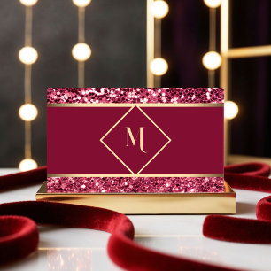 Elegant Gold & Red Glitter Modern Business Card