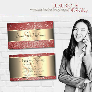Elegant Gold Red Glitter Sparkle Stars Monogram Business Card