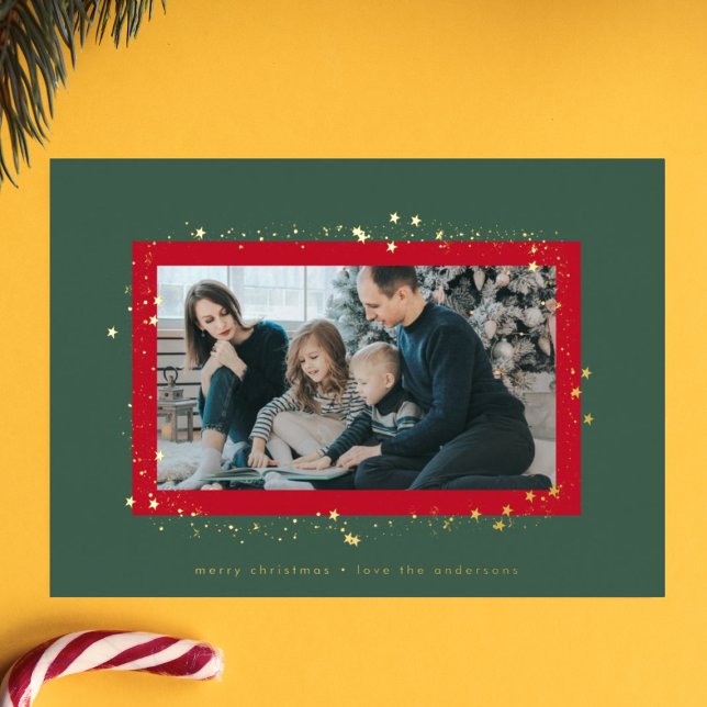elegant gold red green stars christmas photo frame (Creator Uploaded)