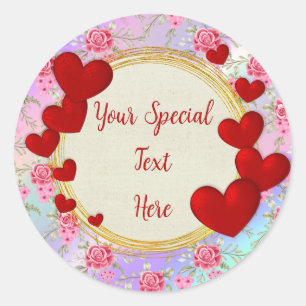 Elegant Gold, Red Heart Frame: for Every Occasion Classic Round Sticker