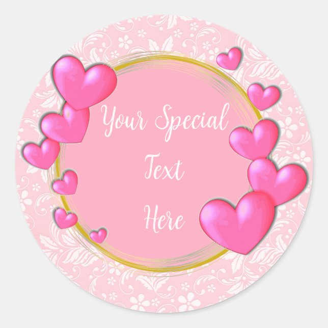 Elegant Gold, Red Heart Frame: for Every Occasion Classic Round Sticker (Front)