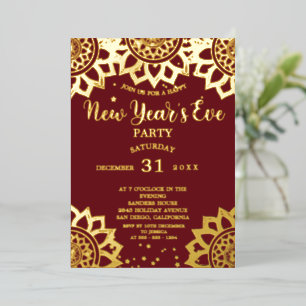 Elegant Gold Red Mandala New Year's Eve Party