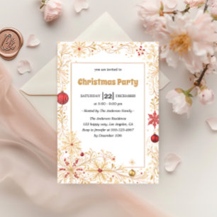 Elegant Gold & Red Ornaments Christmas Party       Invitation