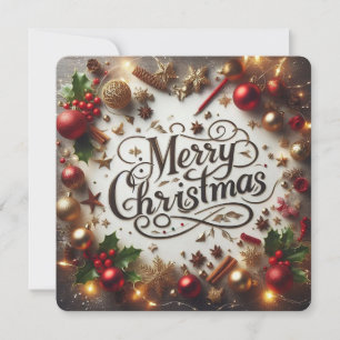 Elegant Gold & Red Ornaments Merry Christmas Invitation