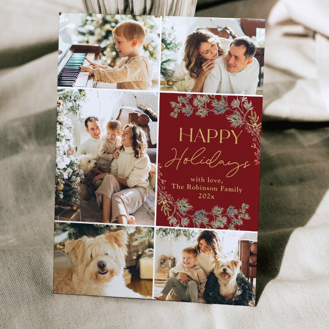 Elegant Gold Red Photo Holidays Card (Creator Uploaded)