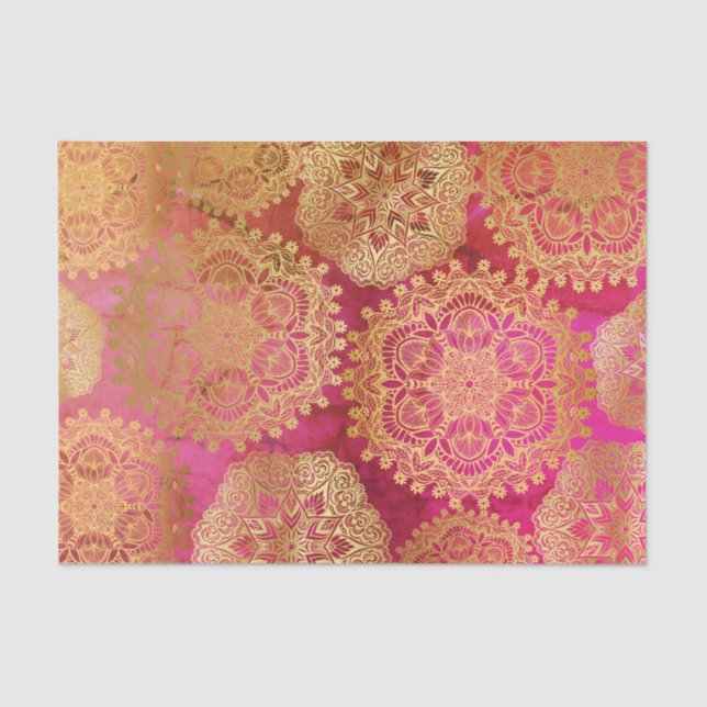 Elegant Gold Red Pink Mandala Pattern Tissue Paper (Front)