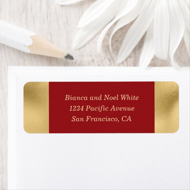 Elegant Gold Red Return Address Labels (Insitu)