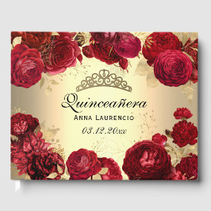 Elegant Gold Red Roses Quinceanera Custom Guest Book