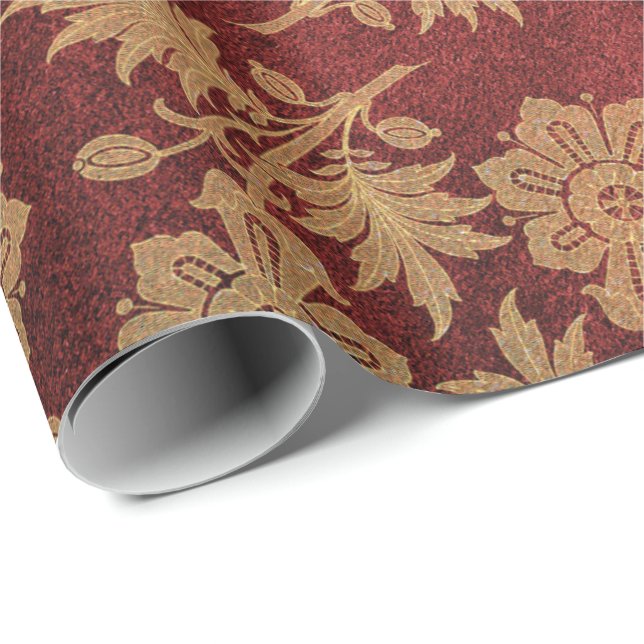 Elegant gold red royal damask floral pattern wrapping paper (Roll Corner)