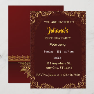 Elegant Gold Red Royal Minimal Birthday Invitation