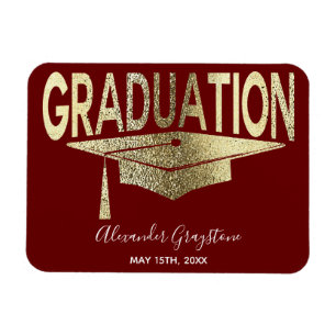 Elegant Gold Red Save The Date Graduation Magnet