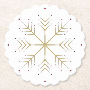Elegant Gold Red Snowflake Paper Coaster
