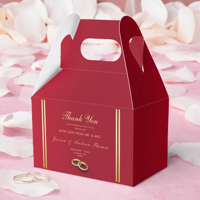Elegant Gold & Red, Wedding Rings Wedding Favour Box (Wedding)