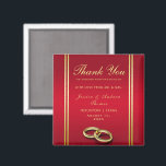 Elegant Gold & Red, Wedding Rings Wedding Magnet<br><div class="desc">Elegant and romantic, sophisticated and modern decorative Thank You favor magnet for Weddings with a beautiful background of vibrant ruby red with gold border and a pair of stylish wedding rings, a pretty classy design for your special day. Ideal for Spring and Summer events but can be used for Fall/Autumn...</div>