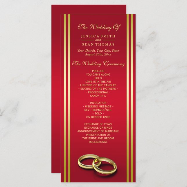 Elegant Gold & Red, Wedding Rings Wedding Program (Front/Back)