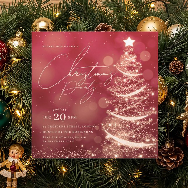 ELEGANT Gold Red Winter Christmas Tree Party  Invitation (ELEGANT Gold Red Winter Christmas Tree Party Invitation)