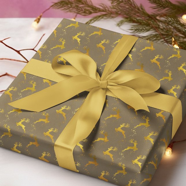 Elegant Gold Reindeer Brown Christmas Holiday Wrapping Paper (Creator Uploaded)
