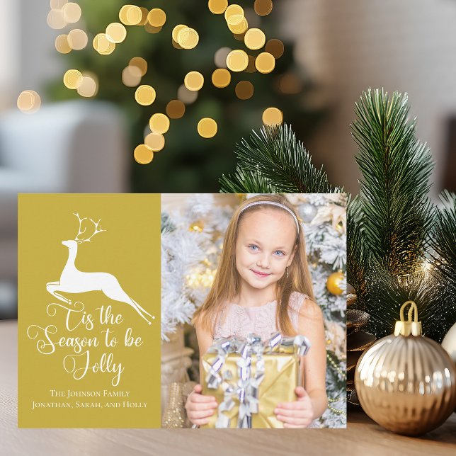 Elegant Gold Reindeer Christmas Family Photo Holiday Card (Creator Uploaded)