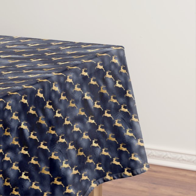 Elegant Gold Reindeer Christmas Tablecloth (In Situ)
