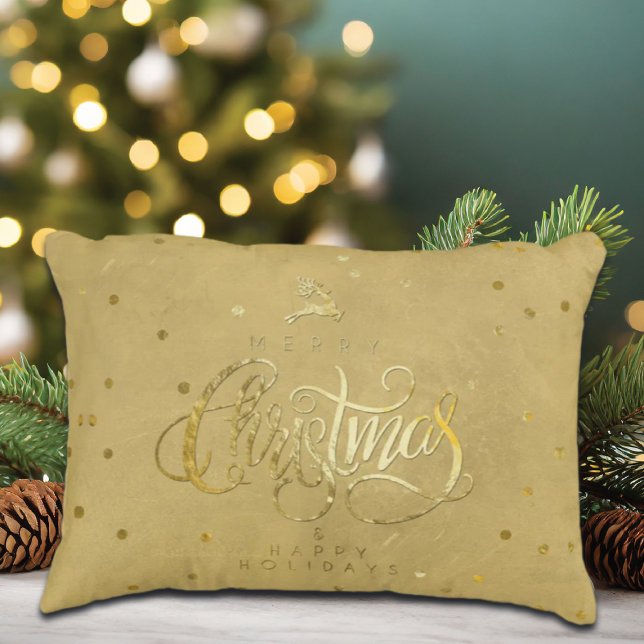 Elegant Gold Reindeer Gold Letters Christmas  Decorative Cushion (Creator Uploaded)