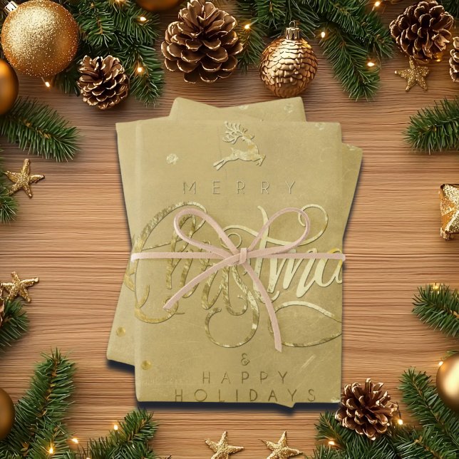 Elegant Gold Reindeer Gold Letters Christmas Wrapping Paper Sheet (Creator Uploaded)