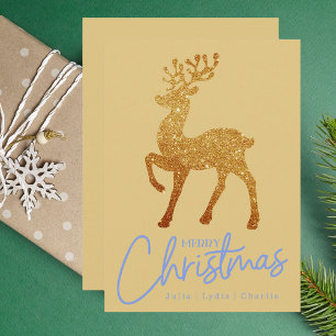 Elegant Gold Reindeer Merry Christmas Script Card