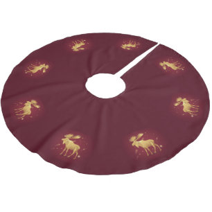 Elegant gold reindeer red merry christmas pattern brushed polyester tree skirt