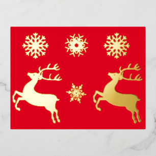 Elegant Gold Reindeer Snowflake Christmas Foil Invitation Postcard