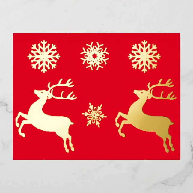 Elegant Gold Reindeer Snowflake Christmas Foil Invitation Postcard (Front)