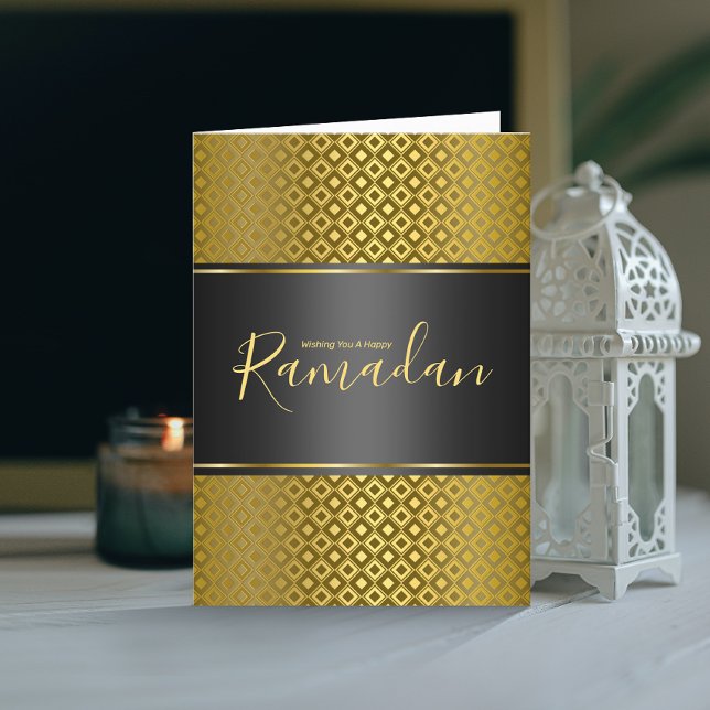 Elegant Gold Rhombus Pattern Ramadan Greeting Card (Creator Uploaded)