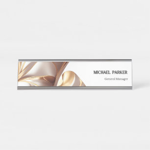 Elegant Gold Ribbon Abstract Custom Office Desk  Name Plate