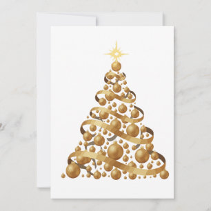 Elegant Gold Ribbon & Ornaments Abstract Christmas Invitation