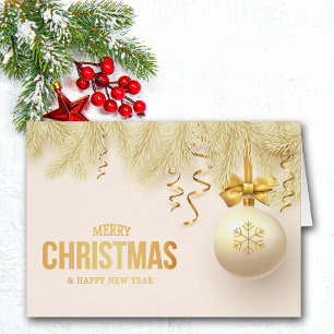 Elegant Gold Ribbon Snowflake Bulb Family Holiday