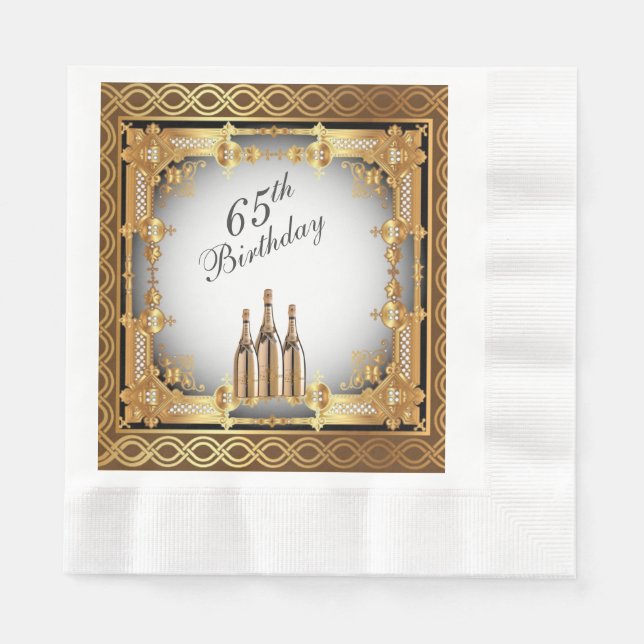 Elegant Gold Rim 65th Birthday Party Paper Napkin (Front)