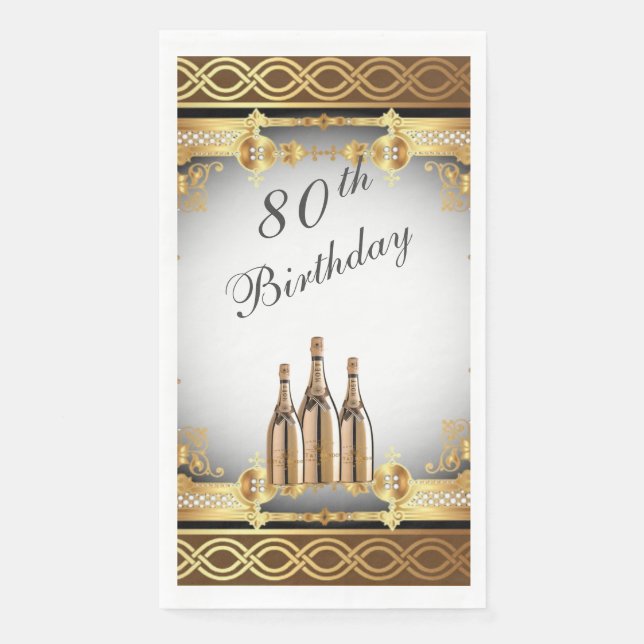 Elegant Gold Rim 80th Birthday Party  Napkin (Front)