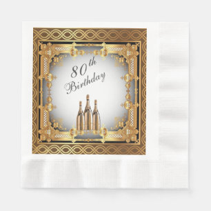 Elegant Gold Rim 80th Birthday Party Paper Napkin