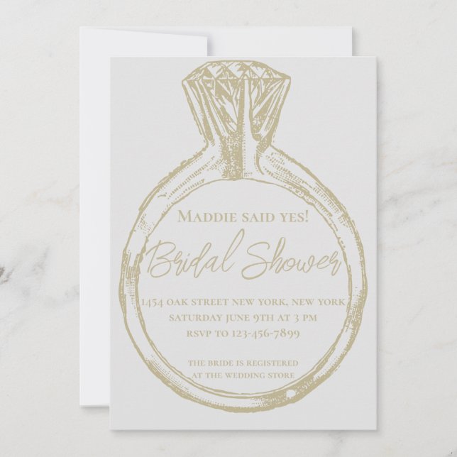 Elegant Gold Ring Bridal Shower Invitation (Front)